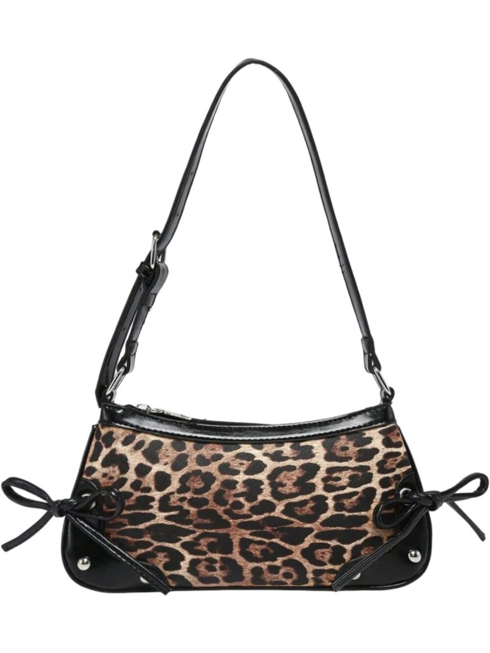 Cute Vintage Cheetah Print Bow Tie Leather Shoulder Handbag - Y2K Style